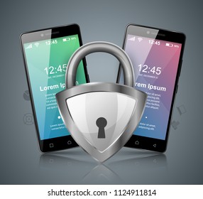 Digital gadget, smartphone tablet, key, lock icon. Business infographic Vector eps 10