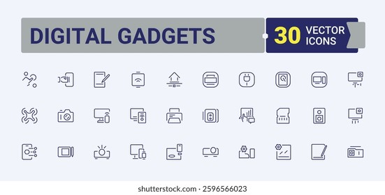 Digital Gadgets icon collection. Contains such icons as smart device, smart, smart gadget, device, gadget, tech. Tech Gadgets icon set. Conceptual pictogram and infographic.