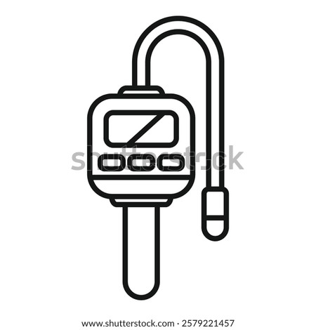 Digital gas detector measuring instrument showing methane level, line icon design