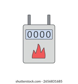 Digital gas meter icon featuring a display and flame symbol, ideal for illustrating smart energy tracking, automated billing systems, and IoT-based utility management.