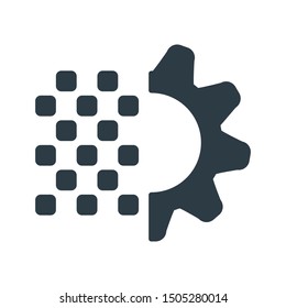 Digital gear with editable stroke icon. Techno wheel business concept