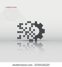 Digital gear icon in flat style. Cog vector illustration on white isolated background. Techno wheel business concept.