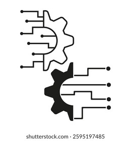 Digital gear icon. Technology circuit symbol. Modern black cogwheel. Vector illustration.