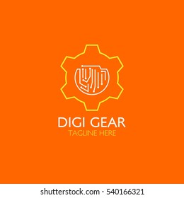 Digital Gear Logo Design Template. Vector Illustration