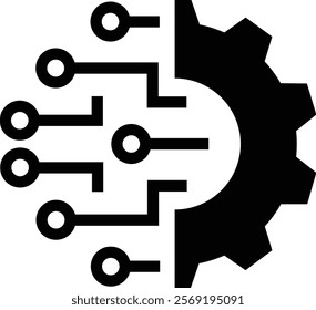 Digital Gear, Technology Integration Icon, Circuit Gear Icon, Tech Mechanism, Digital Engineering Icon