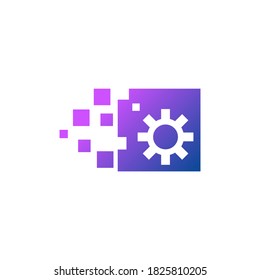 digitales Getriebe - Logo eines Pixelquadrats, mit einem Gang darin