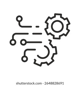 ícone de engrenagens digitais, configuração de função, sistema automatizado de função, transformação digital, tecnologia útil ai, ilustração vetorial linear fina