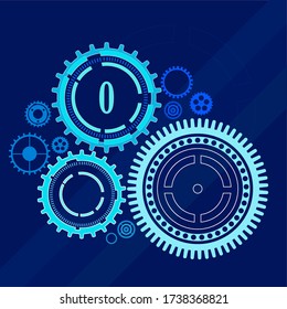 Digital gears in neon color. Vector illustration
