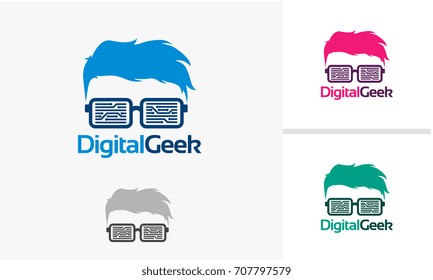 Digital Geek logo, Men Style Technology logo template vector