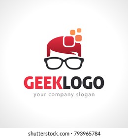 Digital geek logo vector template, computer nerd icon, symbol.