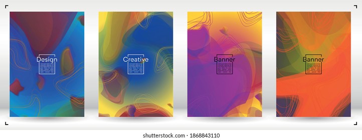 Digital Geometric Cover Design with Gradient and Abstract Lines, Figures for your Business.  Coverage Fluid Rainbow Poster Design, Gradient Effect for Disco Party.