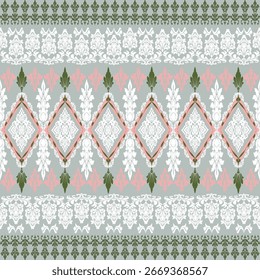 Diseño de patrón floral geométrico digital en verde pastel, rosa y blanco. Elegante patrón floral y geométrico digital sin fisuras con tonos verde pastel, rosa y blanco.