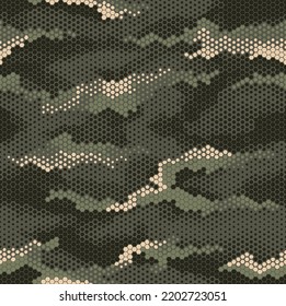 Digital geometric hexagon camouflage pattern repeat