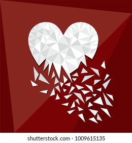 Digital geometric romantic template with light polygonal broken heart on red background vector illustration