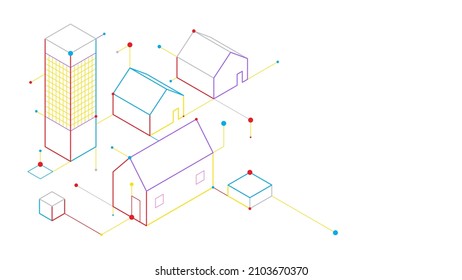 Digital geometric tech building system elements abstract background