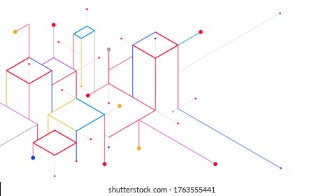 Digital geometric tech elements abstract vector isometric background