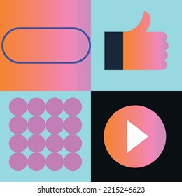 Digital geometric tech elements abstract vector. Flat icons set future technology, artificial intelligence. Hipster style, pictogram, outline elements. Concept for web, logo, branding, infographics.