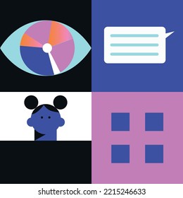 Digital geometric tech elements abstract vector. Flat icons set future technology, artificial intelligence. Hipster style, pictogram, outline elements. Concept for web, logo, branding, infographics.