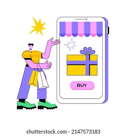 Digital gift card abstract concept vector illustration. Mobile store app, digital gift idea, buying certificate online, prepaid present, buy from home, electronic voucher abstract metaphor.