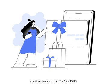 Digital gift card abstract concept vector illustration. Mobile store app, digital gift idea, buying certificate online, prepaid present, buy from home, electronic voucher abstract metaphor.