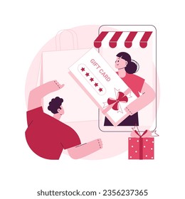 Ilustración vectorial de concepto abstracto de tarjeta regalo digital. Aplicación de tienda móvil, idea de regalo digital, compra de certificado en línea, regalo prepagado, compra desde casa, metáfora abstracta de cupones electrónicos.