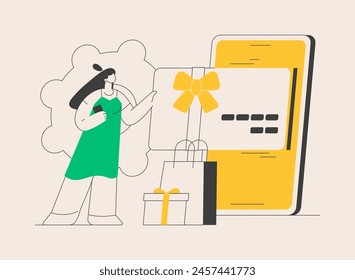 Digital gift card abstract concept vector illustration. Mobile store app, digital gift idea, buying certificate online, prepaid present, buy from home, electronic voucher abstract metaphor.