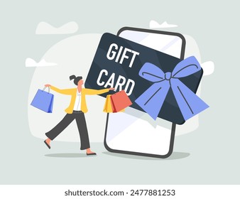 Digital gift card abstract concept vector illustration. Mobile store app, digital gift idea, buying certificate online, prepaid present, buy from home, electronic voucher abstract metaphor.