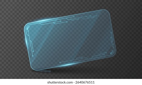 Digital glass card with glowing blue circuit lines for cyber ID isolated on transparent background. Data system with futuristic dashboard for UI and GUI design. Vector illustration.