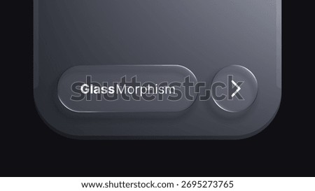 Digital glass morphism UI element for modern web design and user interface. Vector liquid glass buttons for web and app development.