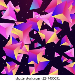 Digital Glass Vector Dark Violet Background. Holographic Abstract Triangle Template. Unicorn Scattered Jewel Layout. Gradient Shapes Minimal Flyer.