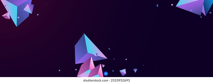 Digital Glass Vector Panoramic Dark Violet Background. Rainbow Flow Shards Cover. Cosmic Modern Stone Poster. Magical Triangle Abstract Catalog.