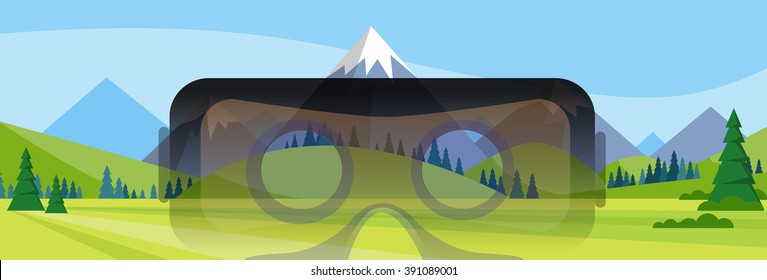 Digital Glasses Head Wearable Technology Virtual Reality Cyber Video Game Over Mountain Nature Background