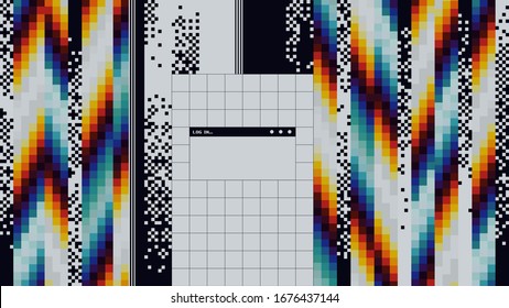 Digital glitch and dither rgb pixels elements and blank OS windows frame, black and white digitization background template design, digital age vibe