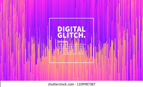 Digital Glitch Effect Vector Abstract Background. Dynamic Vivid Color Striped Conceptual Illustration