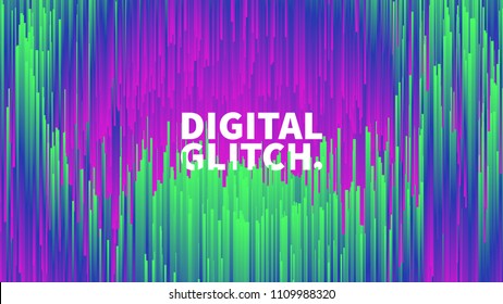 Digital Glitch Effect Vector Abstract Background. Dynamic Vivid Color Striped Conceptual Illustration. Glitch Background. Glitch Wallpaper