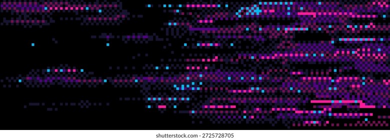 Textura de falha digital com efeito de ruído pixelado. Ilustração realista vetorial de padrão de retrocesso de vídeo abstrato no fundo da tela preta, sobreposição de ruído estático, exibição de tv retro, distorção de sinal