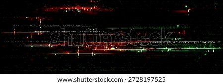 Digital glitch texture with pixelated noise effect. Vector realistic illustration of abstract video rewind pattern on black screen background, static noise overlay, retro tv display, signal distortion