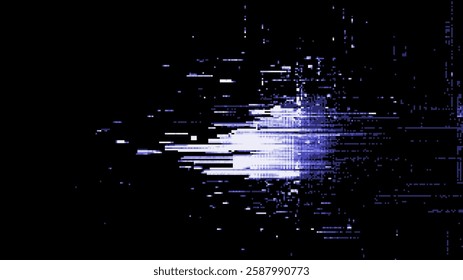 A digital glitching effect on a black background. Abstract white pixel art particles. glitch effect. glitchy video game style. noise texture. vector graphics.