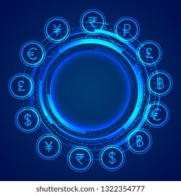 digital global currency icons concept background