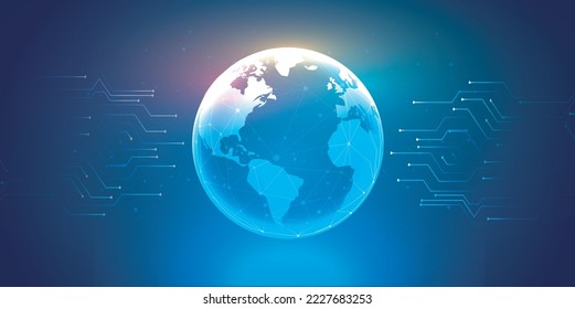 Digital global earth connection network mesh technology background