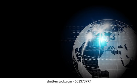 Digital global network design on black background with copy space vector illustration