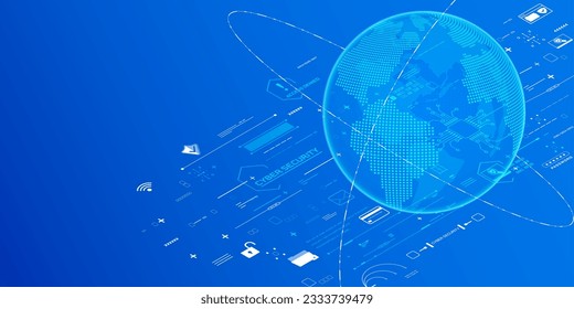 Digital globe of cyber security network concept, Blue 3D world map sphere technology data protection vector.