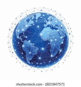 A digital globe with interconnected lines representing global communication and technology.