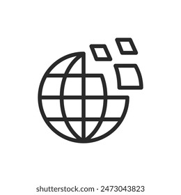 Digital globe, linear style icon. Earth with digital squares. virtual digital space. Editable stroke width