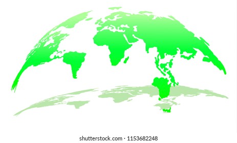 Digital Globe Map in Green Color and Trendy Flat Design Isolated on White Background with Shadow. Safety & Growth Concept. 3d Vector Illustration