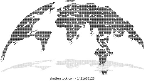 Digital Globe Map with Monochrome Checkered Texture with Shadow Isolated on White Background. Vector Illustration