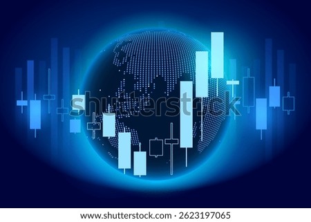 Digital Globe with Rising Stock Exchange Graph Backgrounds representing World Economic and Investment Technology Concept. Innovation of Trading Futuristic Worldwide.