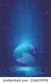 Digital globe showing tech technology concept on circuit board turntable
