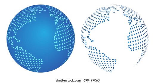 Digital globe. Two dotted spheres. Planet Earth vector illustration.
