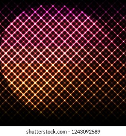Digital glowing background. Hi-tech pink and orange grid design template. Vector illustrated